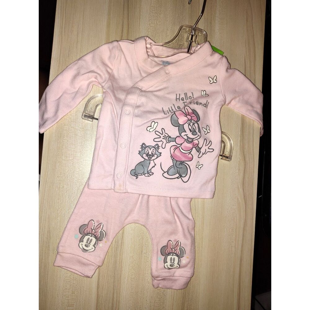 Disney Baby Minnie Mouse Outfit – 0–3 Months – Pink Long Sleeve Top & Pants Set